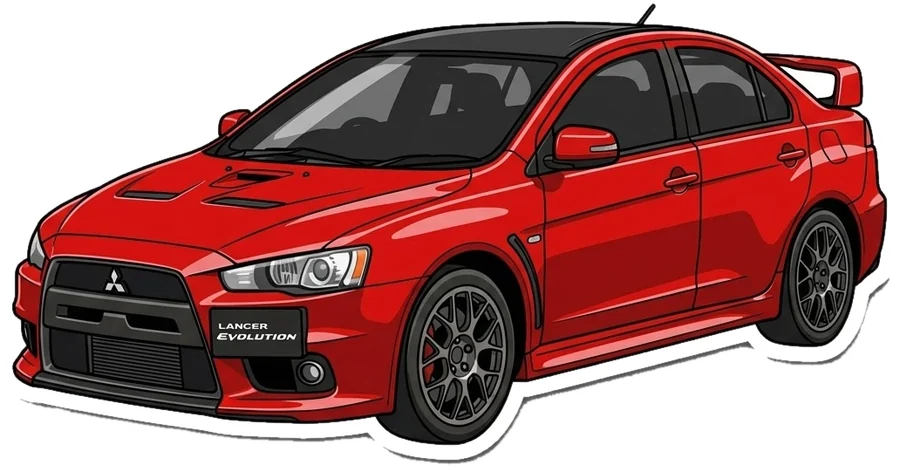 Mitsubishi Lancer Evo X rouge, voiture de rêve de Mehdi (dessin)