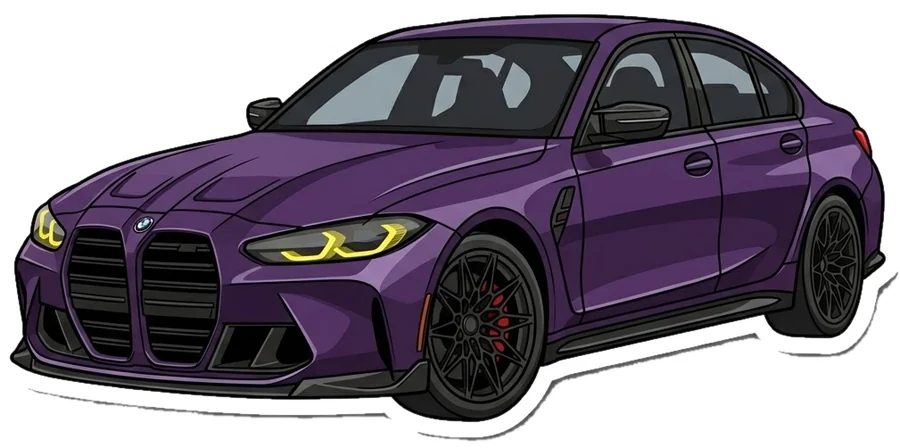 BMW M3 CS violette, voiture de rêve de Moussa (dessin)