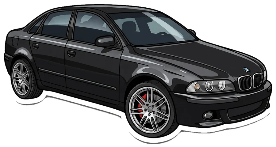 BMW Série 5 E39 noire, la voiture d’Ibrahima importée d’Allemagne (dessin)