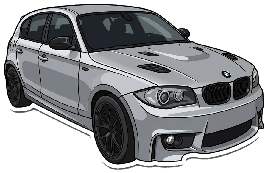 BMW Série 1 E87 grise, la voiture de Moussa importée d’Allemagne (dessin)